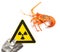 a nuclear radiation warning sign and a lobster concept of unsafe seafood