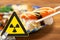 a nuclear radiation warning sign and sushi