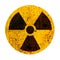 Nuclear Round yellow black radioactive ionizing radiation nuclear alert danger symbol rusty metal. Radiation nuclear energy symbol