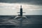 Nuclear submarine surfaced in the ocean. Created with Generative AI technology