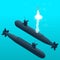 Nuclear submarine traveling underwater.Nuclear-powered submarines.