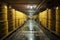 nuclear waste repository, with barrels and drums of radioactive material stored safely in massive underground facility