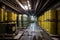 nuclear waste repository, with barrels and drums of radioactive material stored safely in massive underground facility