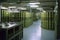 a nuclear waste storage facility, with the canisters of radioactive material safely locked in place