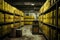 a nuclear waste storage facility, with the canisters of radioactive material safely locked in place