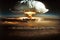 nuclear weapon detonation seen from space, with mushroom cloud visible