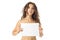 Nude brunette girl with placard