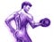 Nude Male Weightlifter Watercolor Illustration in Purple