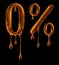 Number 0 and percent sign is made of viscous liquid on black