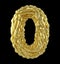 Number 0 zero made of crumpled gold foil isolated on black background. 3d