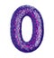 Number 0 zero made of purple plastic with abstract holes isolated on white background. 3d