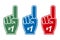 Number 1 - fan foam finger. Set of color hands with one finger up for sports support. Vector.