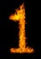 Number 1 font in burning fire isolated on dark background for numeric design purpose