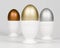 Number 1. Gold, silver and bronze eggs.