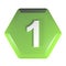 Number 1 green hexagonal push button - 3D rendering illustration