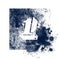 Number 1, grungy letter, font typography design, blue and white, ink splash grung
