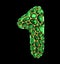 Number 1 one made of green diamond isolated on black background. 3d