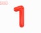 Number 1 Sign. Realistic Red Glossy 3D Numeral One isolated on white background. Birthday, Anniversary, Christmas, Xmas, New year