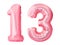 Number 13 thirteen made of rose gold inflatable balloons isolated on white background