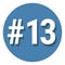 Number 13 thirteen symbol sign in circle, 13th thirteenth count hashtag icon. Simple flat design vector illustration