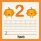 Number 2, card for kids learning to count and to write, worksheet for kids to practice writing skill, Vector illustration