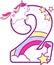 Number 2 with cute unicorn and rainbow