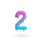 Number 2 logo. Colored paint two icon with drips. Dripping liquid symbol. Isolated art concept vector.