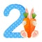 Number 2 two for kids. Learn to count with funny bunny. Vector illustration.