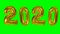 Number 2020 happy new year birthday anniversary celebration golden balloon floating on green screen background -