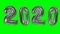 Number 2020 happy new year birthday anniversary celebration silver balloon floating on green screen background -