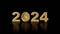 The number 2024 and a spinning golden dollar coin on a black background.