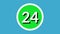Number 24 sign symbol animation motion graphics on green sphere on blue background