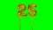 Number 25 twenty five years birthday anniversary gold balloon floating on green screen -