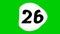 Number 26 twenty six cartoon animation on White sphere green screen background