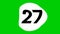 Number 27 twenty seven cartoon animation on White sphere green screen background