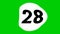 Number 28 twenty eight cartoon animation on White sphere green screen background
