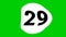 Number 29 twenty nine cartoon animation on White sphere green screen background