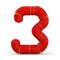 Number 3. Digital sign. Metallic futuristic red font. 3d