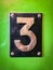 Number 3 sign , number three metal sign on green background