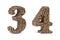 Number 3 three and number 4 four from coffee bean isoilated on white. Coffee alphabet font