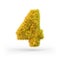 Number 4. Digital sign. Yellow fluffy and furry font. 3D
