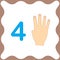 Number 4 four, educational card,learning counting with fingers