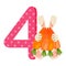 Number 4 four for kids. Learn to count with funny bunny. Vector illustration.