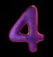 Number 4 four made of natural purple snake skin texture isolated on black