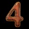 Number 4 made of leather. 3D render font with skin texture isolated on black background.