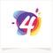 Number 4 Negative space design. Number 4 logo at colorful multicolor splash background