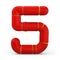 Number 5. Digital sign. Metallic futuristic red font. 3d