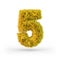 Number 5. Digital sign. Yellow fluffy and furry font. 3D