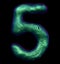 Number 5 five made of natural green snake skin texture isolated on black