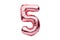 Number 5 five, made of rose golden inflatable helium balloon. Gold pink foil balloon font part of full set of numbers